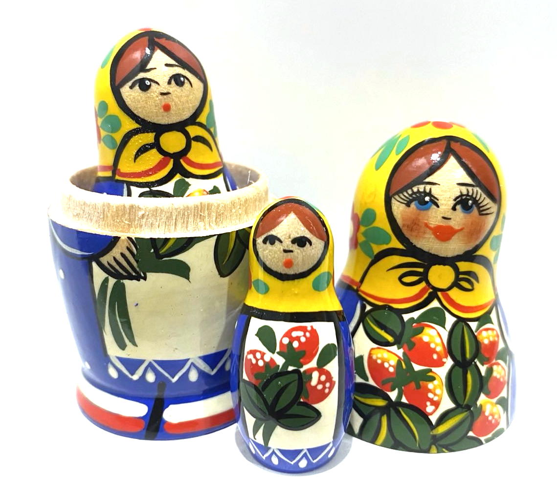 Vyatka Matryoshka Blue/yellow (3 nested set)