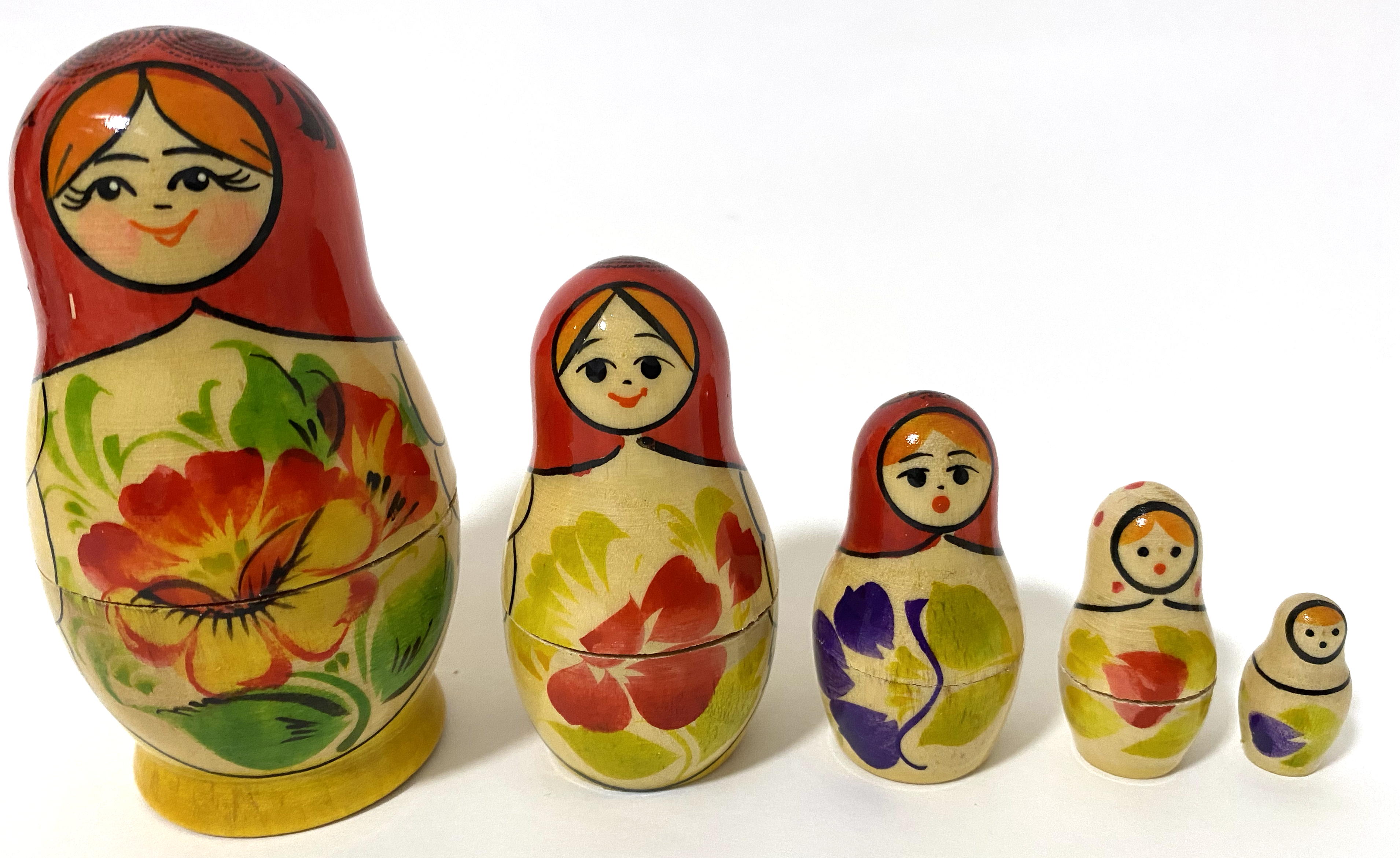 Vyatka Matryoshka yellow & red scarf (5 nested set)