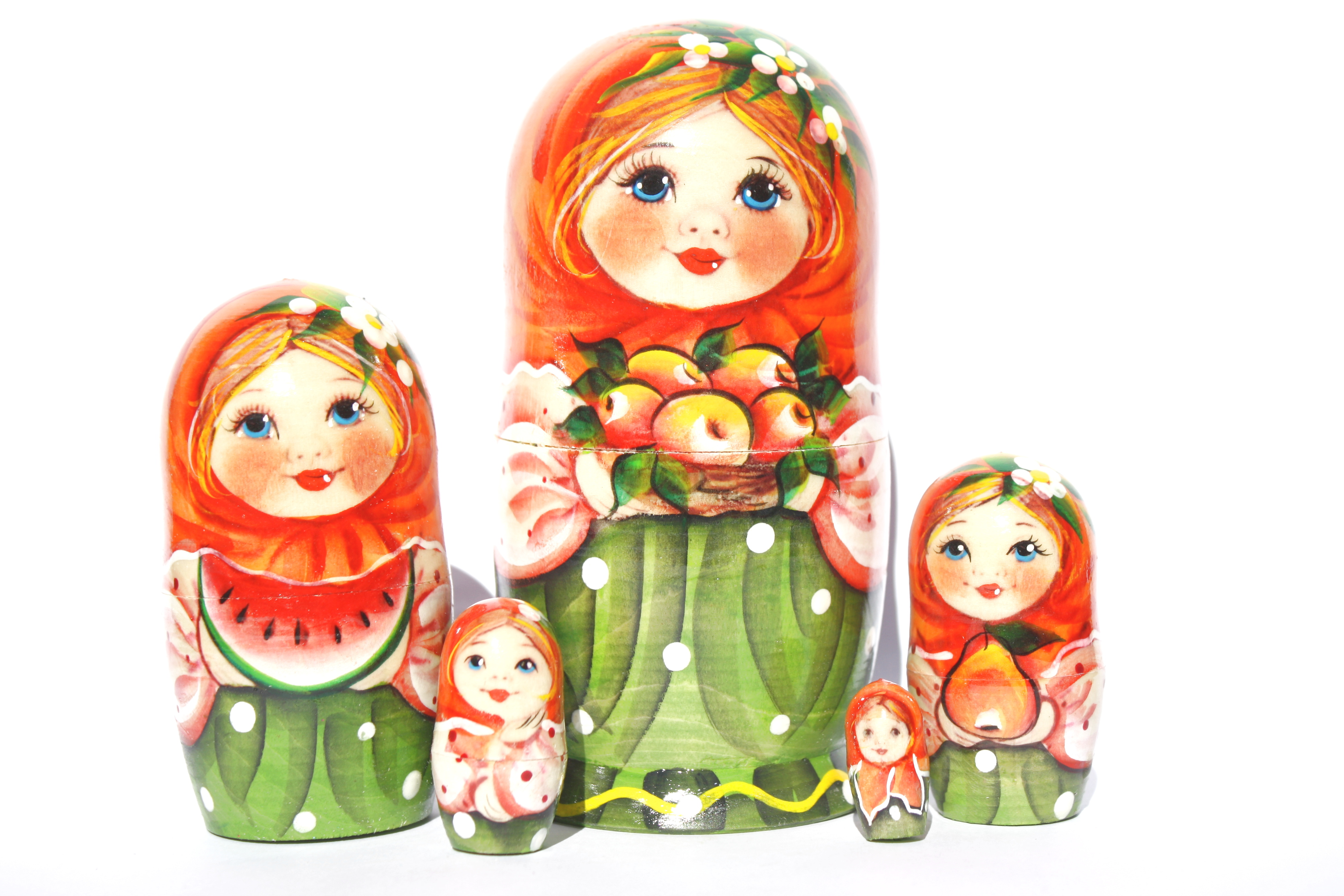 A 5 Nested Set of  Matryoshka - Girl with Oranges