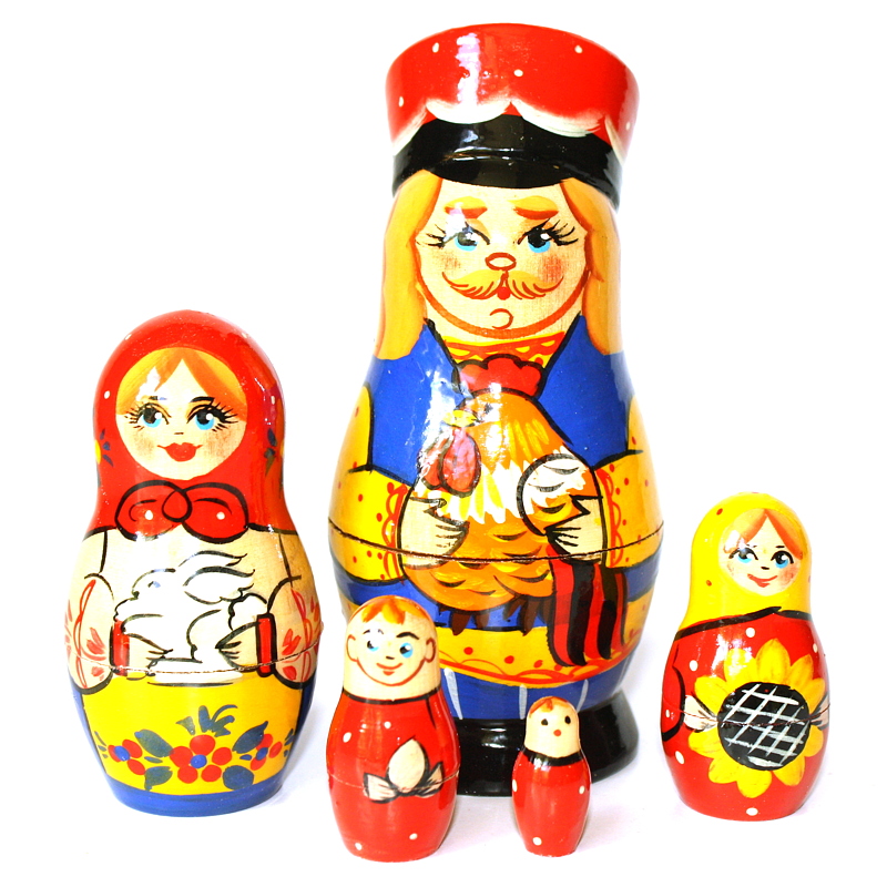 Artists Matroshka Family Man With Chicken (5 nested set)