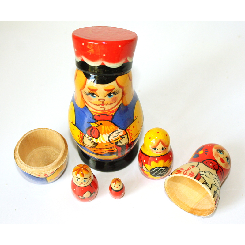 Vyatka Matroshka Family Man With Chicken (5 nested set)
