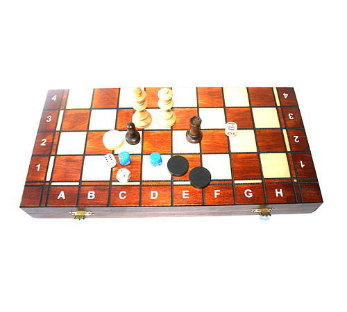 Handmade Wooden Combination Set –  Chess, Backgammon and Draughts (Checkers)