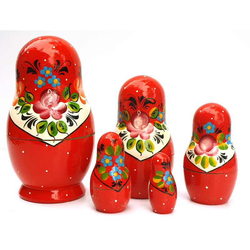 Artists Matryoshka – Red Girl with Flowers & Apron (5 Nested set)