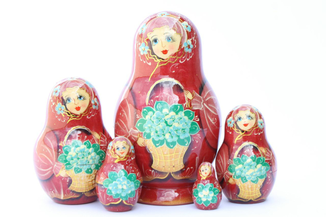A 5 Nested set of Artists Matryoshka, Girl with basket