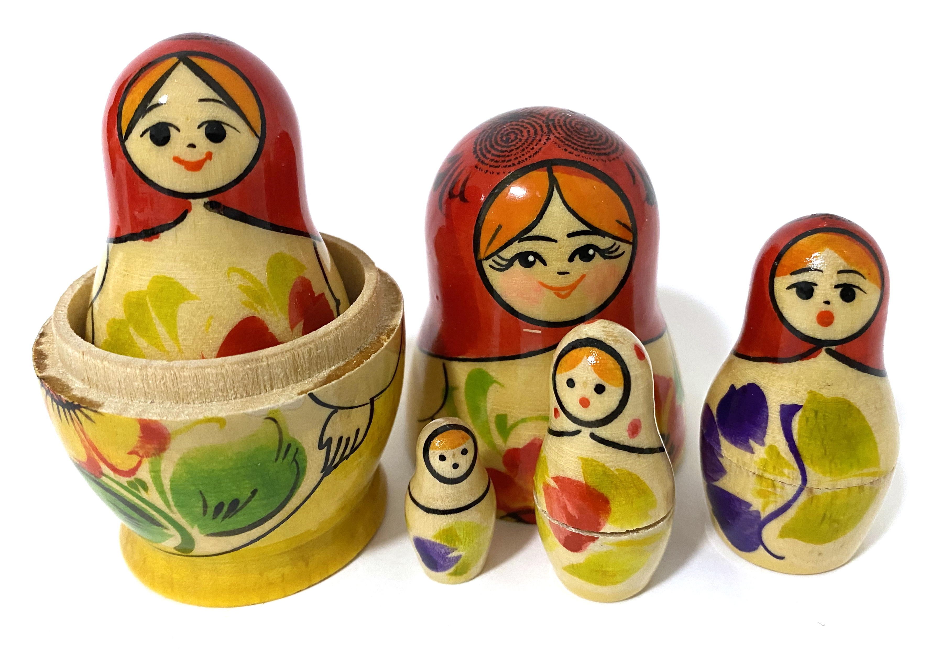 Vyatka Matryoshka yellow & red scarf (5 nested set)
