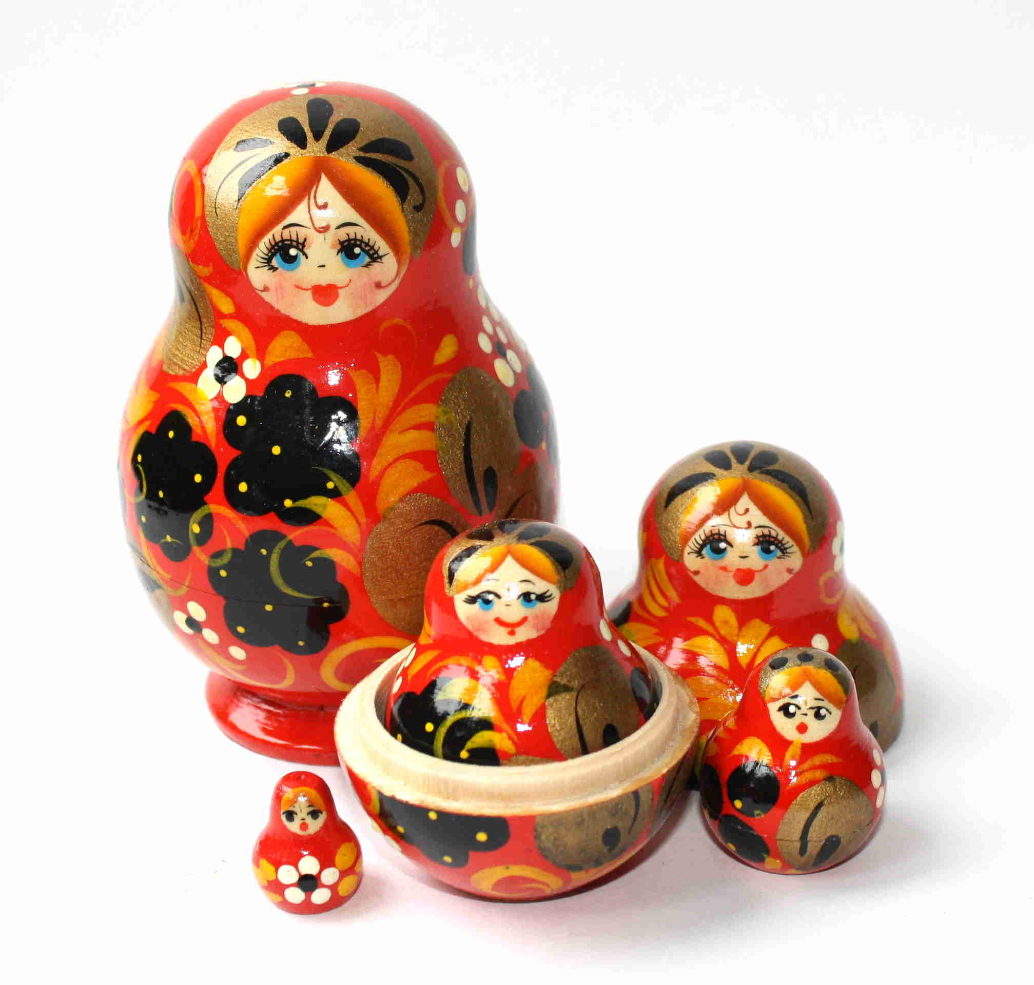 Artists Matryoshka Red with black berries with yellow & gold leaves (5 nested set)