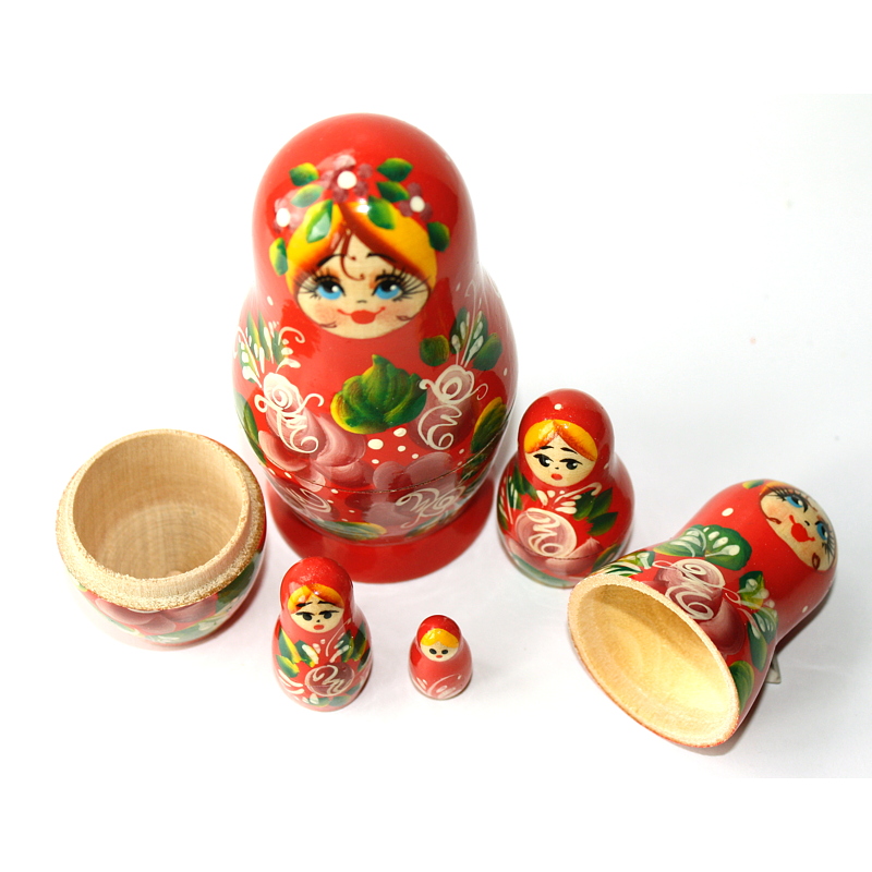 Artists Matryoshka Red with purple flowers (5 nested set)