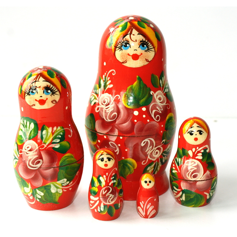 Artists Matryoshka Red with purple flowers (5 nested set)