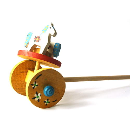 Wooden Push Toys single couple of animals on a wheel 