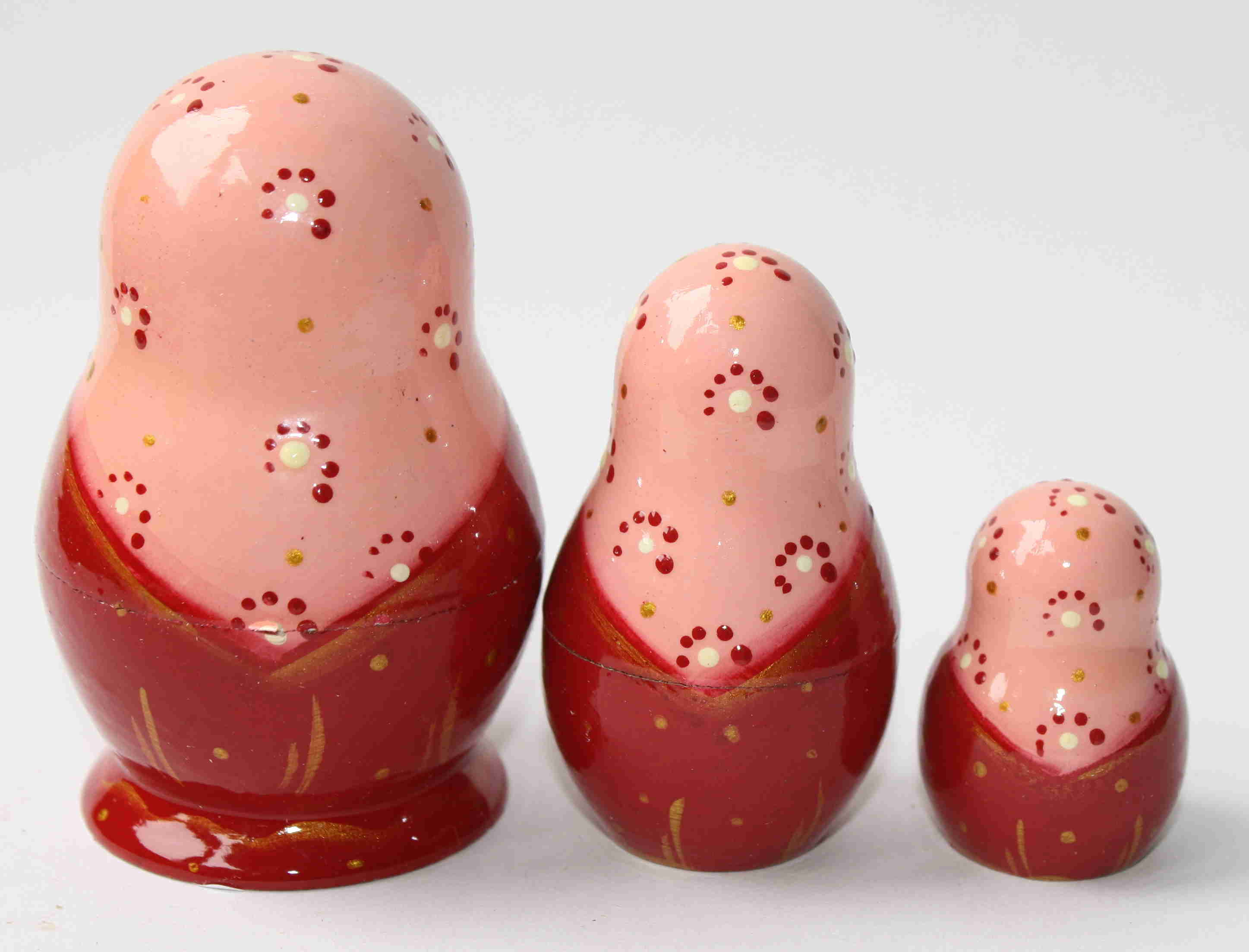 Artists Matryoshka Crimson woman with pink shawl & candle (3 nested set)